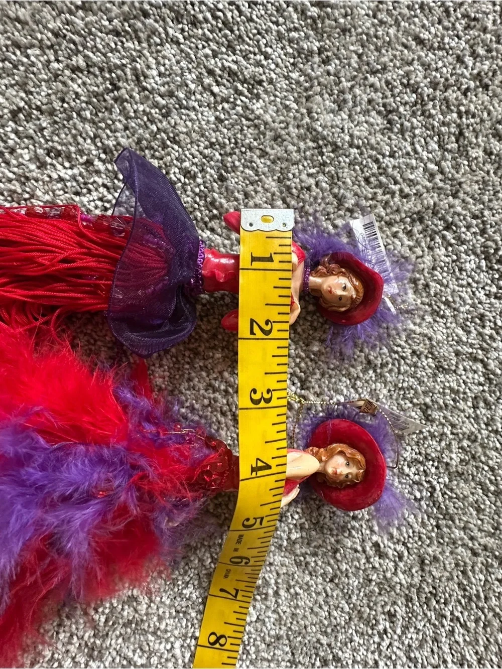 Red Hat Society Ornaments Red and Purple Feathered Doll Pair